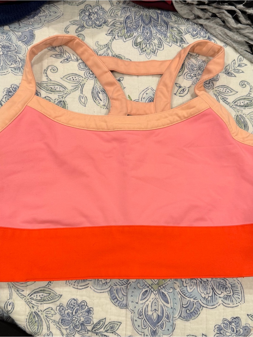 Fabletics Pink, Peach & Orange Colorblock Sports Bra